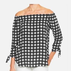 Banana Republic Women's Black & White Off The Shoulder Gingham Blouse Size L